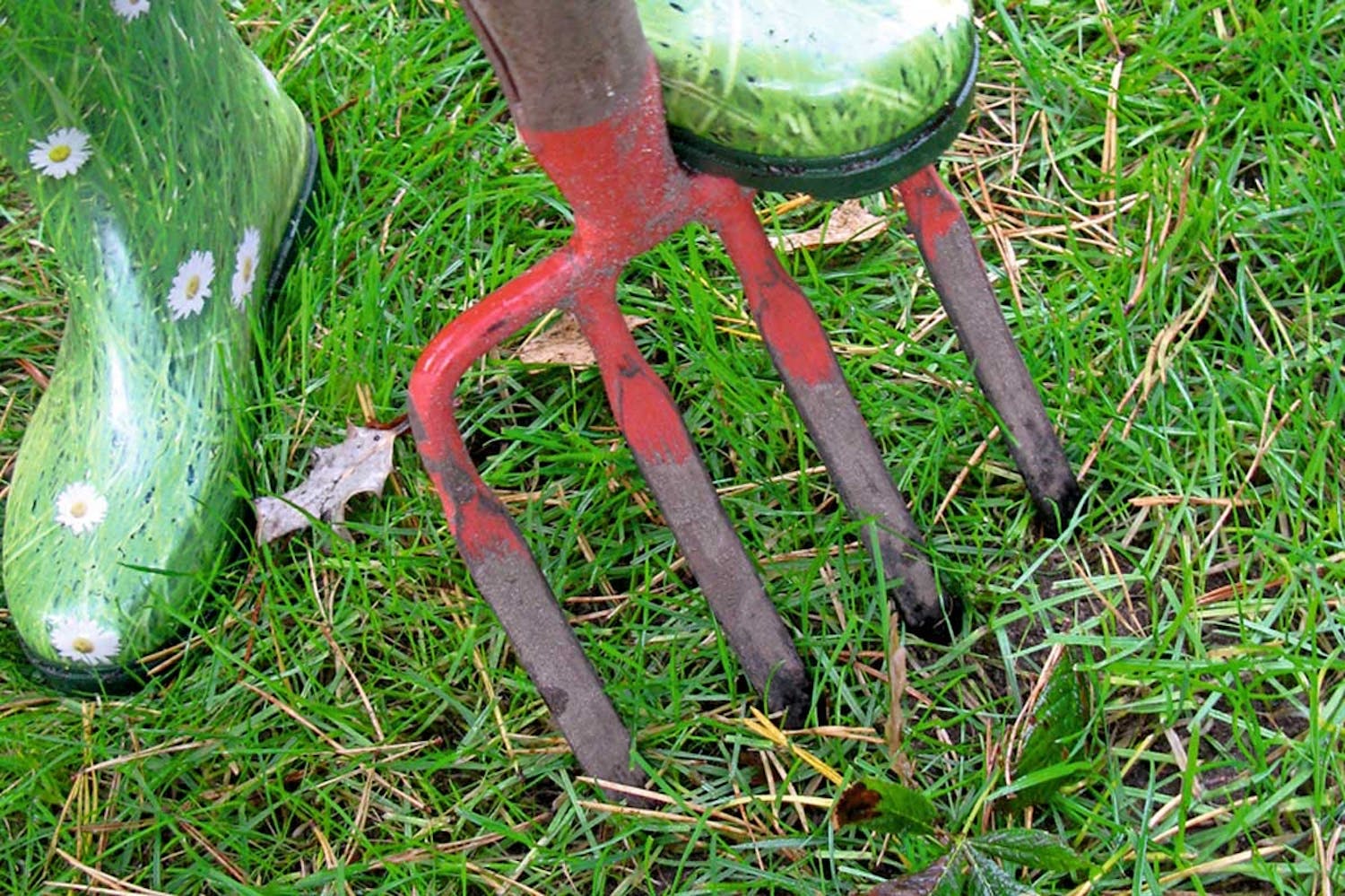 Lufte græsplæne med havegreb Lufte græsplæne med havegreb